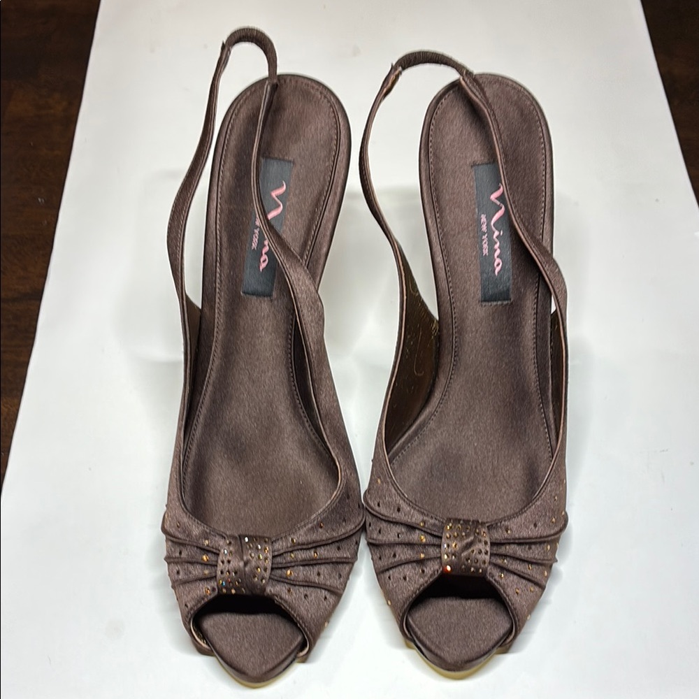 Nina New York Women's Brown Peep Toe Slingback Heels.     Used good condition